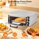 1800W Commercial Countertop Pizza Oven, 14 Inch Stainless Steel Electric Pizza Maker with Dual Heating Elements, Multi-U