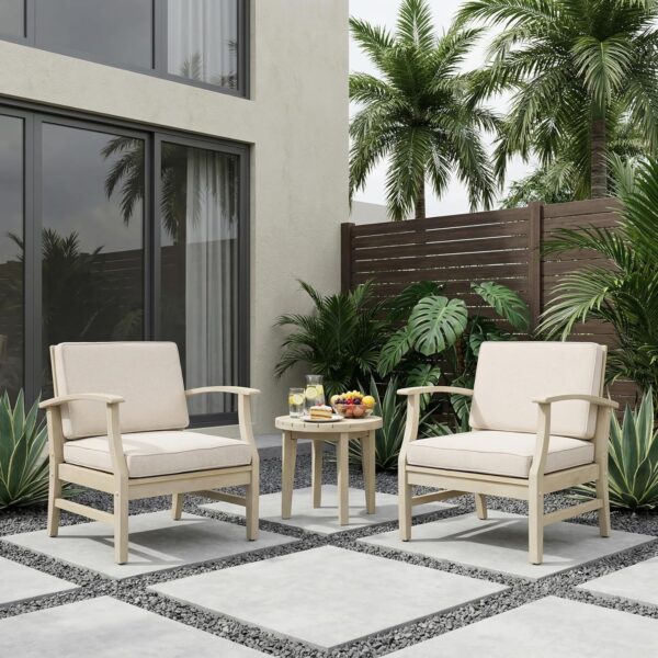 Set de Patio Christopher Knight Home Perla 3 Piezas Madera de Acacia Sillón Club y Mesa de Centro Color Light White Sand
