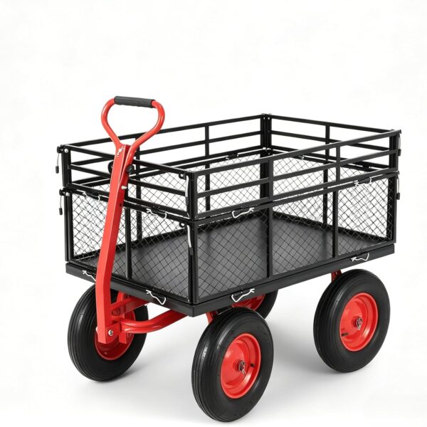 1400 Lbs Steel Garden Cart, Utility Garden Wagon Cart, Wagon Yard Trailer with 16" All Terrain Tires, Removable Mesh Sid