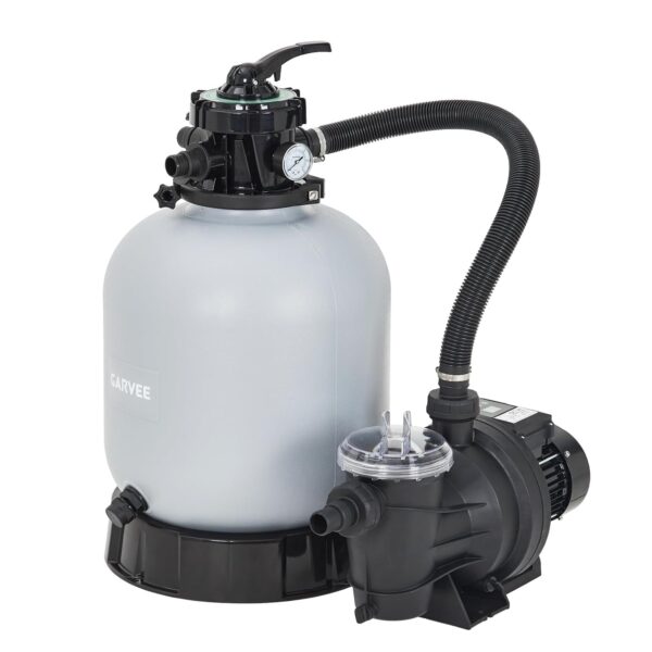 Bomba de Filtro de Arena Garvee 1/3 HP Tanque 12 Pulgadas Válvula de 7 Vías 3435 GPH Capacidad de Arena 88 Lbs Resistent