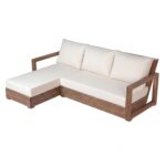 Sofá Seccional para Patio Christopher Knight Home 388137 en Forma de L Madera de Acacia 3 Plazas Beige y Marrón
