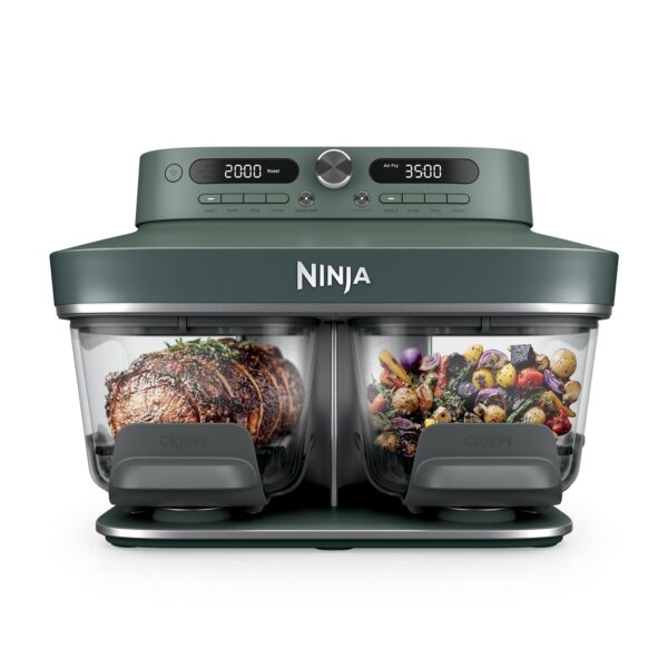 Ninja Crispi DualZone - Freidora de aire de vidrio 6 en 1 | Con recipientes y tapas no tóxicos, 2 recipientes de 4 cuart