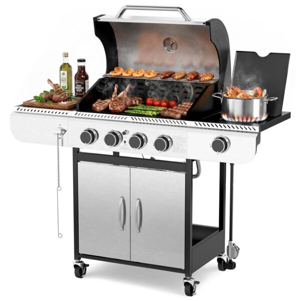 Parrilla de Gas COWSAR G0141A 4 Quemadores 19800 BTU Acero Inoxidable con Quemador Lateral