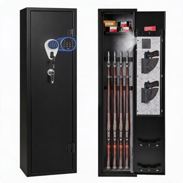 4 Gun Safe for Rifles and Pistols, Heavy Duty Steel Gun Cabinet, Large Digital Gun Locker with Adjustable Gun Racks & Re