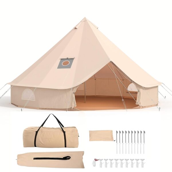 Casa de Campaña Bell Tent PeakPursuit Lona de Algodón 4 Estaciones con Chimenea para Estufa 6 Metros 10 Personas