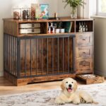 Mueble de jaula para perros IDEALHOUSE 48 pulgadas madera de ingeniería marrón retro con cuenco y cajones