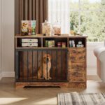 Mueble de jaula para perros IDEALHOUSE 48 pulgadas madera de ingeniería marrón retro con cuenco y cajones