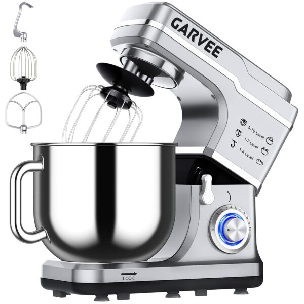 Stand Mixer, 7.5 Qt Stand Food Mixer 10 Speeds, Tilt-Head 3-IN-1 Kitchen Electric Mixer with Stainless Steel Bowl, Whisk