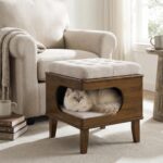 Ottoman Cama para Gato Christopher Knight Home Letitia 389567 Madera de Caucho Cojín Tapizado Acabado Nogal