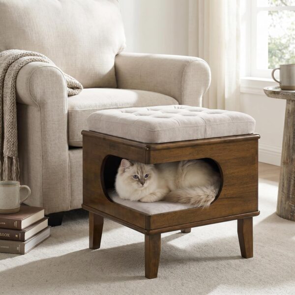 Ottoman Cama para Gato Christopher Knight Home Letitia 389567 Madera de Caucho Cojín Tapizado Acabado Nogal