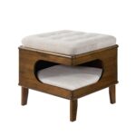 Ottoman Cama para Gato Christopher Knight Home Letitia 389567 Madera de Caucho Cojín Tapizado Acabado Nogal