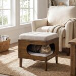 Ottoman Cama para Gato Christopher Knight Home Letitia 389567 Madera de Caucho Cojín Tapizado Acabado Nogal