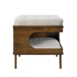 Ottoman Cama para Gato Christopher Knight Home Letitia 389567 Madera de Caucho Cojín Tapizado Acabado Nogal