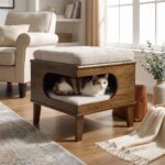 Ottoman Cama para Gato Christopher Knight Home Letitia 389567 Madera de Caucho Cojín Tapizado Acabado Nogal