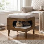 Ottoman Cama para Gato Christopher Knight Home Letitia 389567 Madera de Caucho Cojín Tapizado Acabado Nogal