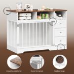 Perrera Mueble para Perros Fectiontool 48 Pulgadas con 6 Cajones y Cuenco Oculto Madera de Ingeniería Blanco