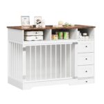 Perrera Mueble para Perros Fectiontool 48 Pulgadas con 6 Cajones y Cuenco Oculto Madera de Ingeniería Blanco