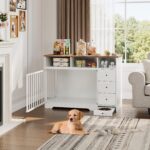 Perrera Mueble para Perros Fectiontool 48 Pulgadas con 6 Cajones y Cuenco Oculto Madera de Ingeniería Blanco
