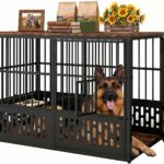 Jaula para Perros Yafylly BR 54 Dog Crate Window Extra Grande Madera y Metal con Ventana Interactiva y Comedero Giratori
