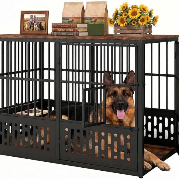 Jaula para Perros Yafylly BR 54 Dog Crate Window Extra Grande Madera y Metal con Ventana Interactiva y Comedero Giratori