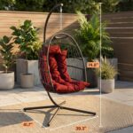 Silla Colgante SereneLife SWC888R.6 Forma de Huevo Ratán de Mimbre Rojo Oscuro con Soporte Capacidad 350 Libras