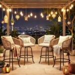 Juego de 4 Taburetes de Bar YITAHOME MAYIHCHSVd 27 Pulgadas con Brazos y Cojines Giratorios 360 Grados Color Beige para