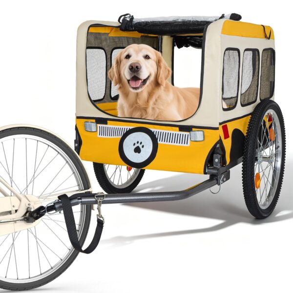 Remolque de Bicicleta para Perros Yafylly H-TC-YE Amarillo Ruedas 20 Pulgadas Marco de Acero Hasta 88 Libras