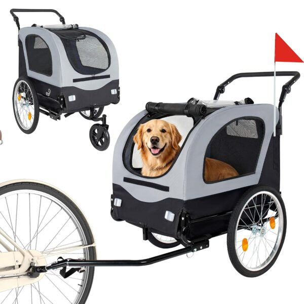 Remolque para Bicicleta y Carriola para Mascotas 2 en 1 Yafylly I-TC-GR Ruedas 20 Pulgadas Color Gris