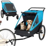 Remolque y Carriola 2 en 1 para Perros y Gatos Yafylly K-TC-BL Azul con Arnés de 5 Puntos y Llantas de Aire de 20 Pulgad