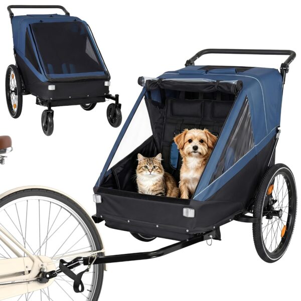 Remolque para Bicicleta y Carriola para Perros Yafylly K-TC-DBL 2 en 1 Llantas Delanteras 8 Pulgadas y Traseras 20 Pulga