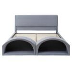 Base de Cama Tapizada Merax bedframe26052701 Tamaño Queen con Cuevas Dobles para Gatos y Cabecero Terciopelo Gris