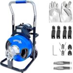 Electric Drain Cleaner Machine 100Ft x 1/2Inch, 550W Drain Auger for 1"-4" Pipes, Portable Electric Drain Snake with Whe