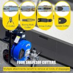 Electric Drain Cleaner Machine 100Ft x 1/2Inch, 550W Drain Auger for 1"-4" Pipes, Portable Electric Drain Snake with Whe