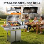 Parrilla de Gas Propano Kismile BA0031B 3 Quemadores 34000 BTU Acero Inoxidable con Quemador Lateral