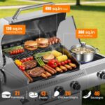 Parrilla de Gas Propano Kismile BA0031B 3 Quemadores 34000 BTU Acero Inoxidable con Quemador Lateral