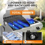 Parrilla de Gas Propano Kismile BA0031B 3 Quemadores 34000 BTU Acero Inoxidable con Quemador Lateral