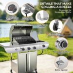 Parrilla de Gas Propano Kismile BA0031B 3 Quemadores 34000 BTU Acero Inoxidable con Quemador Lateral