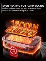 COWSAR - Parrilla sin humo para interiores, parrilla eléctrica de 1500 W con tapa de vidrio templado y bandeja de goteo,