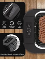 COWSAR - Parrilla sin humo para interiores, parrilla eléctrica de 1500 W con tapa de vidrio templado y bandeja de goteo,