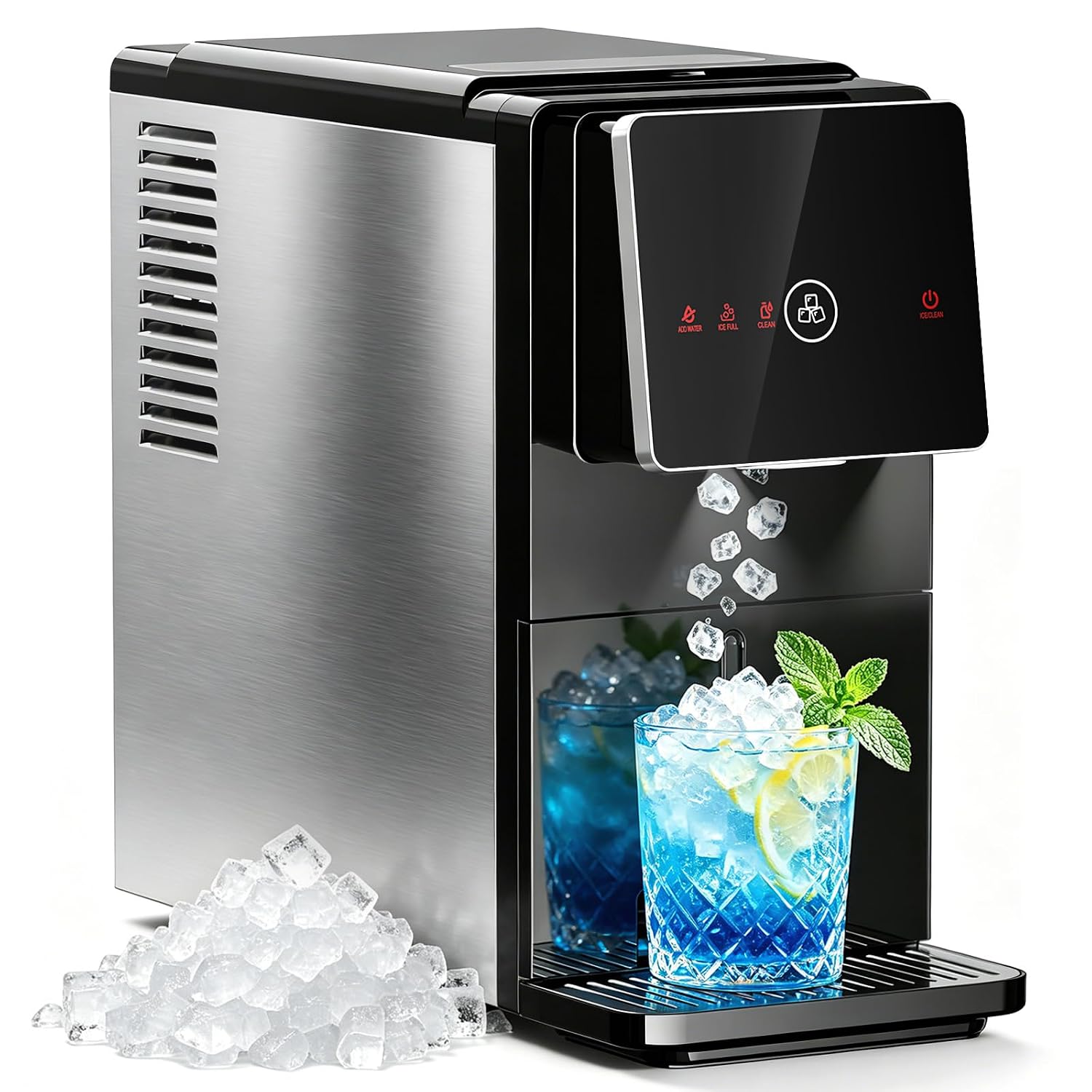 Antarctic Star Nugget - Máquina de hielo para encimera, autodispensable y limpieza automática, 33 libras/día, tanque de