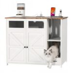 Mueble Organizador para Caja de Arena de Gato GDFStudio 390926 con Franja de Poder y Colector de Arena Extraíble Blanco