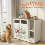 Mueble Organizador para Caja de Arena de Gato GDFStudio 390926 con Franja de Poder y Colector de Arena Extraíble Blanco