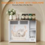 Mueble Organizador para Caja de Arena de Gato GDFStudio 390926 con Franja de Poder y Colector de Arena Extraíble Blanco