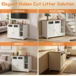 Mueble Organizador para Caja de Arena de Gato GDFStudio 390926 con Franja de Poder y Colector de Arena Extraíble Blanco