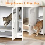 Mueble Organizador para Caja de Arena de Gato GDFStudio 390926 con Franja de Poder y Colector de Arena Extraíble Blanco