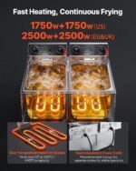 VEVOR Freidora eléctrica comercial, tanque doble de 19 cuartos de galón, freidora de encimera de acero inoxidable de 350
