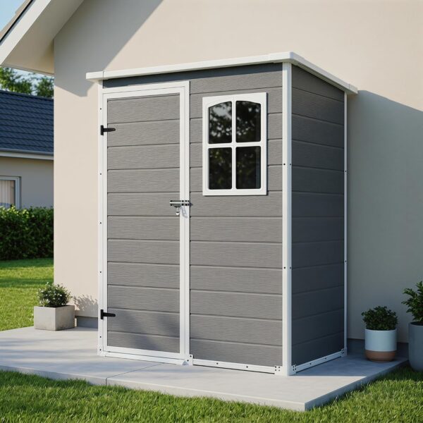 Cobertizo de Almacenamiento Trygoal Lockable Doors 5x3 pies Resina Gris con Suelo y Ventana