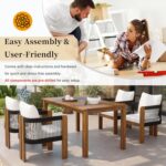 Juego de Comedor Merax 5 Piezas Madera de Acacia Sillas Tejidas de Cuerda para 4 Personas Patio Exterior