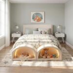 Cama de Plataforma Tapizada Christopher Knight Home Modelo 392326 Queen con Cuevas para Gatos Iluminación LED Terciopelo
