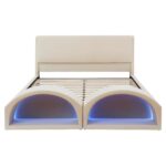 Cama de Plataforma Tapizada Christopher Knight Home Modelo 392326 Queen con Cuevas para Gatos Iluminación LED Terciopelo